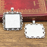 2 piezas de base de cabujón de vidrio cuadrado de 30 mm, bandeja colgante de color bronce antiguo y plateado para hacer joyas DIY.