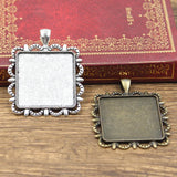 2 piezas de base de cabujón de vidrio cuadrado de 30 mm, bandeja colgante de color bronce antiguo y plateado para hacer joyas DIY.