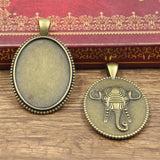 2pcs Fit 35x25mm Oval Elephant Glass Cabochon Base Setting Antique Bronze Silver Color Color Pendant Tray For Jewelry DIY Making
