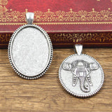 2pcs Fit 35x25mm Oval Elephant Glass Cabochon Base Setting Antique Bronze Silver Color Color Pendant Tray For Jewelry DIY Making