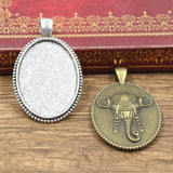 2pcs Fit 35x25mm Oval Elephant Glass Cabochon Base Setting Antique Bronze Silver Color Color Pendant Tray For Jewelry DIY Making