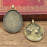 2pcs New Fashion 40x30mm Inner Size Antique Bronze Silver Color Classic Oval Lady Style Cabochon Base Setting Charms Pendant