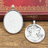 2pcs New Fashion 40x30mm Inner Size Antique Bronze Silver Color Classic Oval Lady Style Cabochon Base Setting Charms Pendant