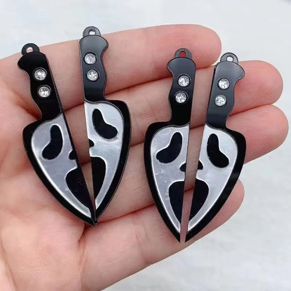 2pcs/lot Goth Halloween Skeleton Knife Arcylic Charms Pendant For DIY Earring Keychain Jewelry Making