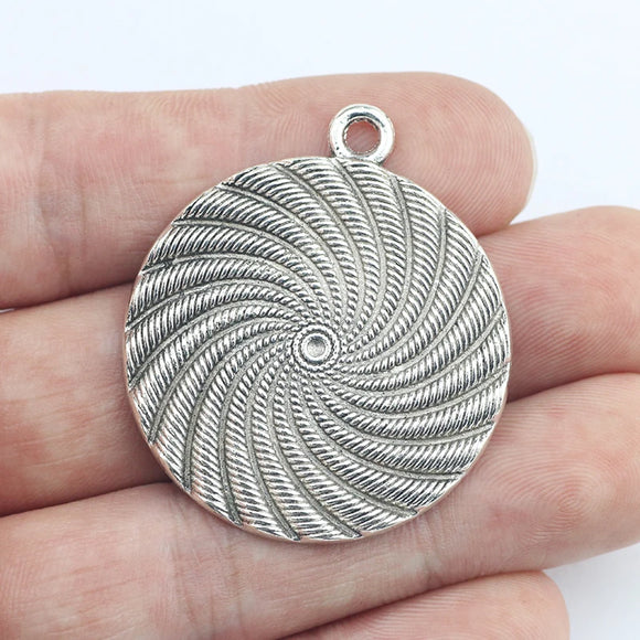 3 Pieces 35*40mm Antique Silver Color Alloy Circle Thread Charms Necklace Earrings Pendant Charms For Jewelry Making Findings