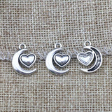 30 Pieces/Lot 18mm*14mm Antique Silver Plated Heart Moon Charms For Diy Jewelry Making