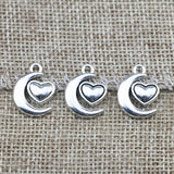 30 Pieces/Lot 18mm*14mm Antique Silver Plated Heart Moon Charms For Diy Jewelry Making