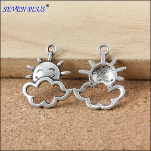 30 Pieces/Lot 21mm*16mm Antique Silver Plated Smiling Sun And Cloud Charms ef4296