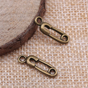 30Pcs/Lot Charms Safety Pin Baby Diaper 19x6mm Tibetan Bronze Silver Color Pendants Antique Jewelry Making DIY Handmade Craft