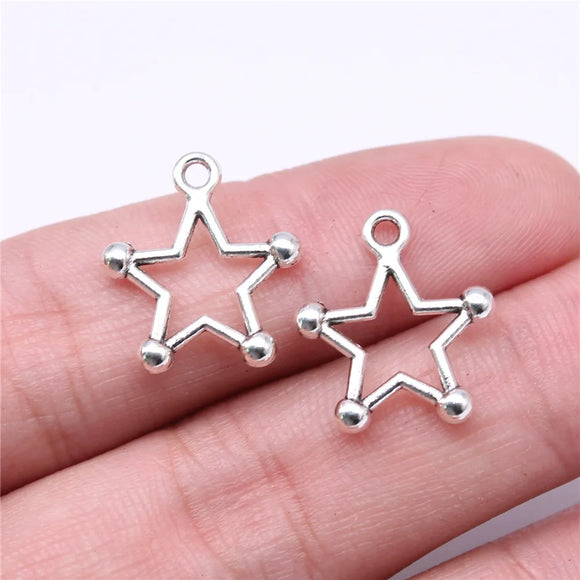 30Pcs/Lot Charms Star Pentagram 18*16mm Tibetan  Silver Color Pendants Antique Jewelry Making DIY Handmade Craft Pendant