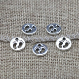 30Pieces/lot 11x11mm Antique Silver Color Baby Feet Round Charms Cute Pendant DIY Handcraft Jewelry