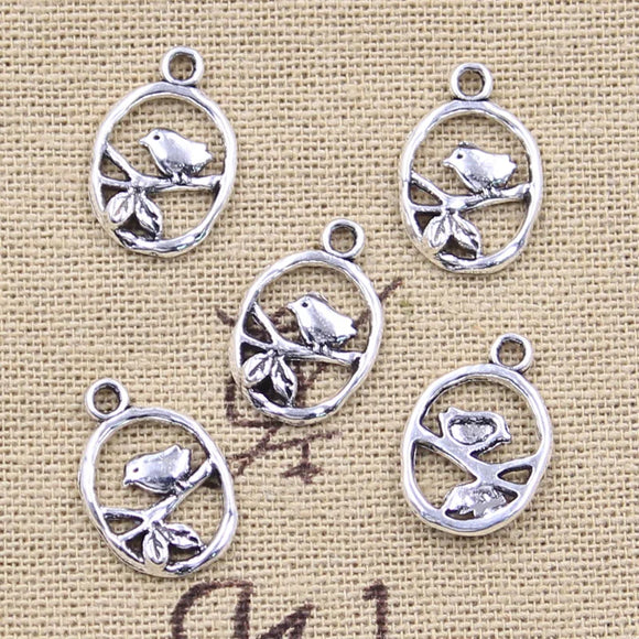 30pcs Charms Bird Standing On Branches 18x12mm Antique Silver Color Pendants Making DIY Handmade Tibetan Finding Jewelry