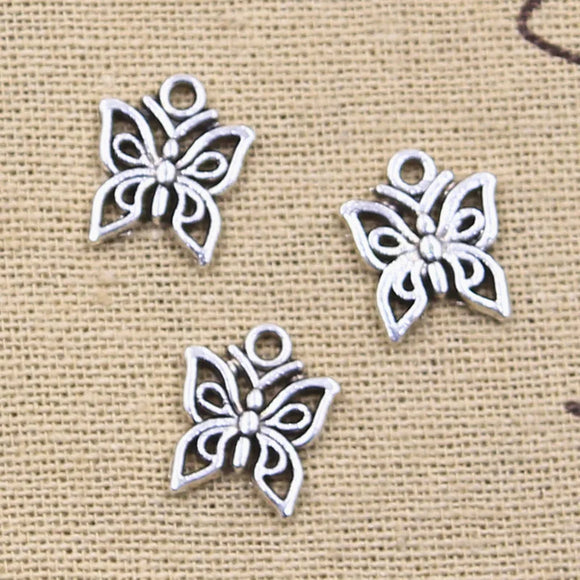 30pcs Charms Butterfly 14x12mm Antique bronze silver color Pendants Making DIY Handmade Tibetan Finding Jewelry