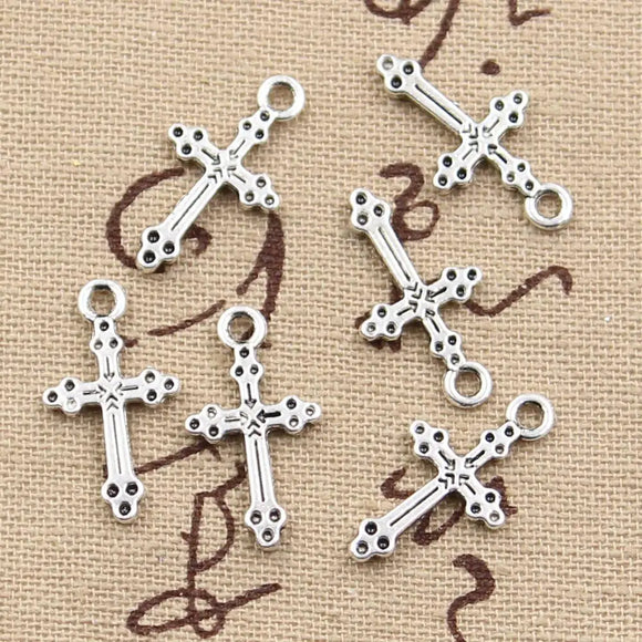 30pcs Charms Christian Cross 15x7mm Antique Making Pendant fit,Vintage Tibetan Bronze Silver color,DIY Handmade Jewelry