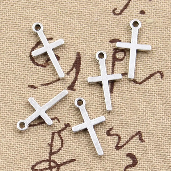 30pcs Charms Christian Cross 9x19mm Antique Making Pendant fit,Vintage Tibetan Bronze Silver color,DIY Handmade Jewelry