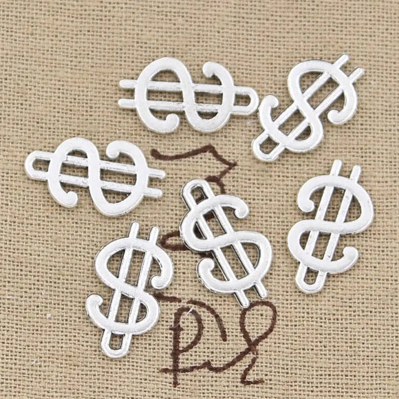 30pcs Charms $ Dollar Money Sign 21x12mm Antique Making Pendant fit,Vintage Tibetan Bronze Silver color,DIY Handmade Jewelry