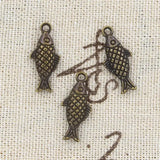 30pcs Charms Double Sided Fish 20x8mm Antique Bronze Silver Color Pendants Making DIY Handmade Tibetan Bronze Jewelry