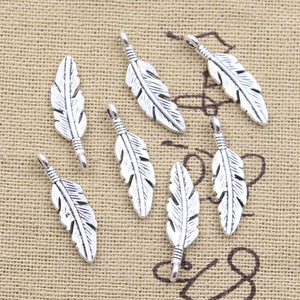 30pcs Charms Feather Leaf 23x6mm Antique Silver Color Pendants Making DIY Handmade Tibetan Finding Jewelry