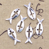 30pcs Charms Fish Cross 20x8mm Antique Silver Color Pendants Making DIY Handmade Tibetan Finding Jewelry