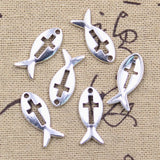 30pcs Charms Fish Cross 20x8mm Antique Silver Color Pendants Making DIY Handmade Tibetan Finding Jewelry