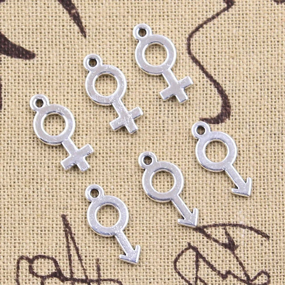 30pcs Charms Gender Male Female Symbol 17x8mm Antique Silver Color Pendants Making DIY Handmade Tibetan Finding Jewelry