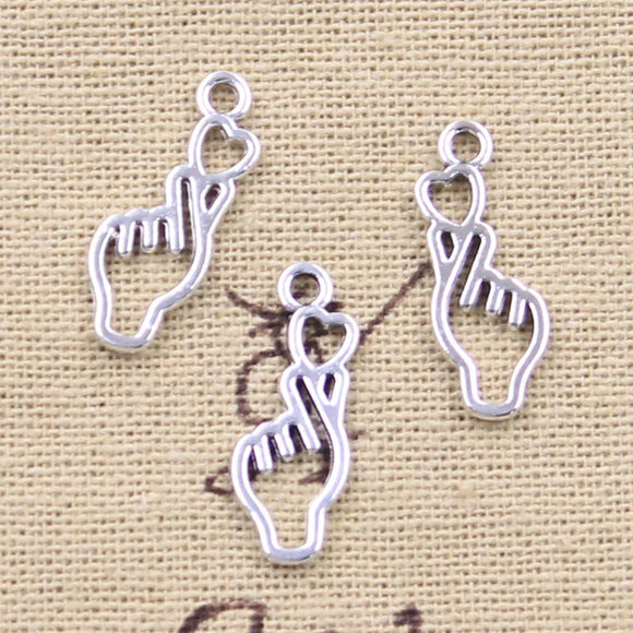 30pcs Charms Hand Heart Gesture 22x8mm Antique Silver Color Pendants Making DIY Handmade Tibetan Finding Jewelry