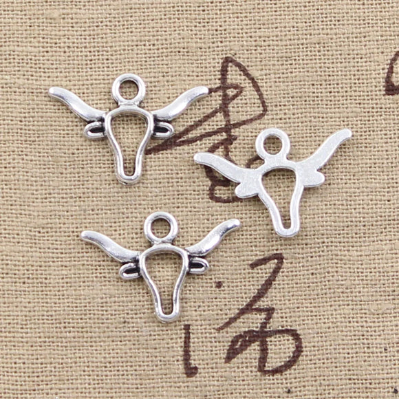 30pcs Charms Hollow Bull Ox Head 16x23mm Antique Silver Color Pendants Making DIY Handmade Tibetan Finding Jewelry