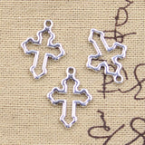 30pcs Charms Hollow Cross 21x15mm Antique Silver Color Pendants Making DIY Handmade Tibetan Finding Jewelry H1297