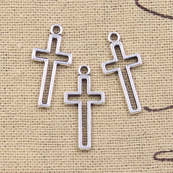 30pcs Charms Hollow Cross 23x11mm Antique Silver Color Pendants Making DIY Handmade Tibetan Finding Jewelry EF3976