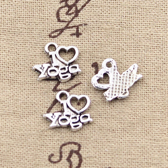 30pcs Charms I Love Yoga 12x13mm Antique Silver Color Pendants Making DIY Handmade Tibetan Finding Jewelry
