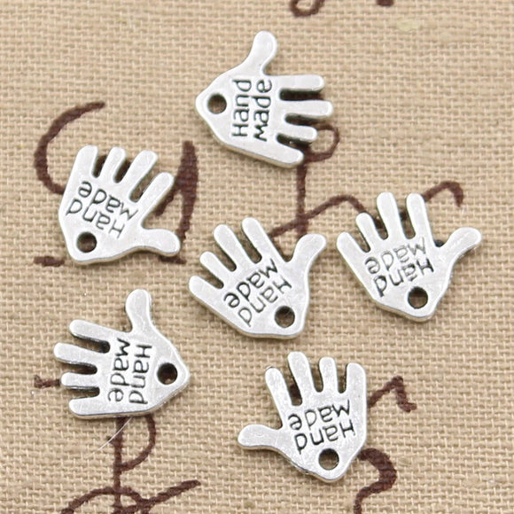 30pcs Charms Palm Hand Made Handmade 13x13mm Antique Silver Color Pendants Making DIY Handmade Tibetan Finding Jewelry