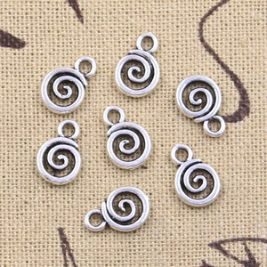 30pcs Charms Spiral Screw Helix Spire Volution 12x8mm Antique Silver Color Pendants Making DIY Handmade Tibetan Finding Jewelry