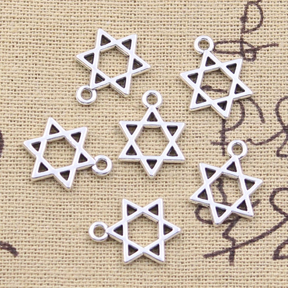 30pcs Charms Star Of David Shield Hexagram 17x13mm Antique Silver Color Pendants Making DIY Handmade Tibetan Finding Jewelry