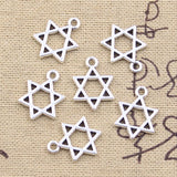 30pcs Charms Star Of David Shield Hexagram 17x13mm Antique Silver Color Pendants Making DIY Handmade Tibetan Finding Jewelry