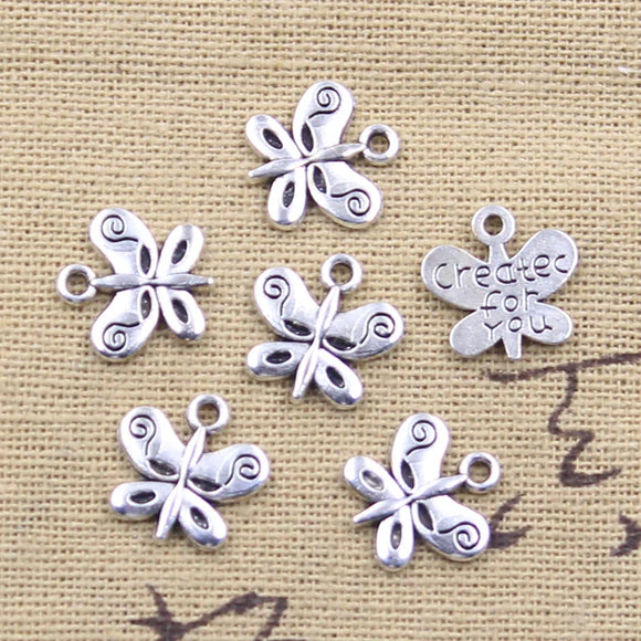 30pcs Charms butterfly Created for you 13x13mm Antique Silver Color Pendants Making DIY Handmade Tibetan Finding Jewelry