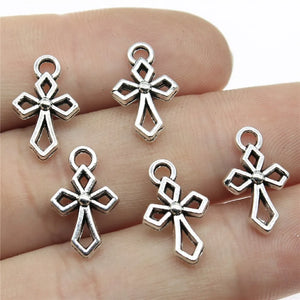 30pcs/lot  Charms Double Sided Cross 16x10mm Tibetan Silver Color Pendants Antique Jewelry Making DIY Handmade Craft