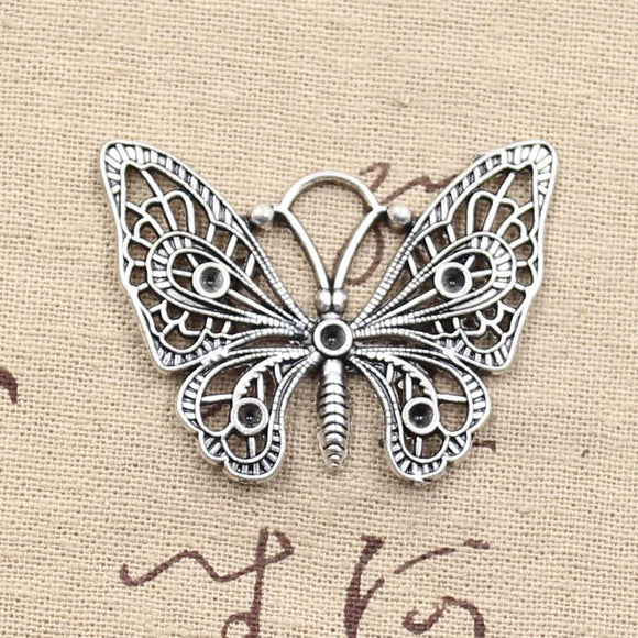 3pcs Charms Butterfly 48x38mm Antique,Zinc Alloy Pendant fit,Vintage Tibetan Bronze Silver color,DIY For Handmade Jewelry
