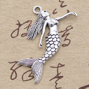 3pcs Charms Dancing Mermaid 57x53mm Antique Silver Color Plated Pendants Making DIY Handmade Tibetan Finding Jewelry