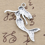 3pcs Charms Dancing Mermaid 57x53mm Antique Silver Color Plated Pendants Making DIY Handmade Tibetan Finding Jewelry