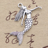 3pcs Charms Dancing Mermaid 57x53mm Antique Silver Color Plated Pendants Making DIY Handmade Tibetan Finding Jewelry