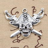 3pcs Charms Pirate Skull Flag 45x34mm Antique Making Pendant fit,Vintage Tibetan Bronze Silver color,DIY Handmade Jewelry