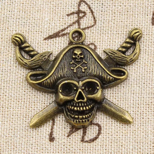 3pcs Charms Pirate Skull Flag 45x34mm Antique Making Pendant fit,Vintage Tibetan Bronze Silver color,DIY Handmade Jewelry