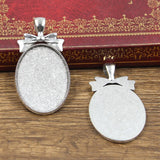 3pcs New Fashion 35x25mm Inner Size Antique Bronze Silver Color Classic Oval Bow Style Cabochon Base Setting Charms Pendant