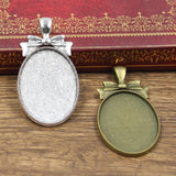 3pcs New Fashion 35x25mm Inner Size Antique Bronze Silver Color Classic Oval Bow Style Cabochon Base Setting Charms Pendant