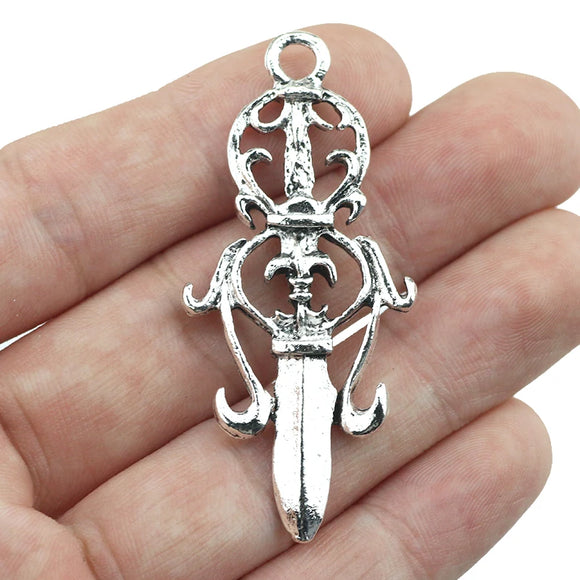 4 Pieces 25*55mm Antique Silver Color Sword Charms Keychains Pendant For DIY Jewelry Making EF4014