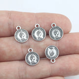40Pcs 8mm Antique Silver Plated Figure Round Charms Vintage Coin Necklace Bracelet Alloy Pendant For DIY Jewelry Handcraft