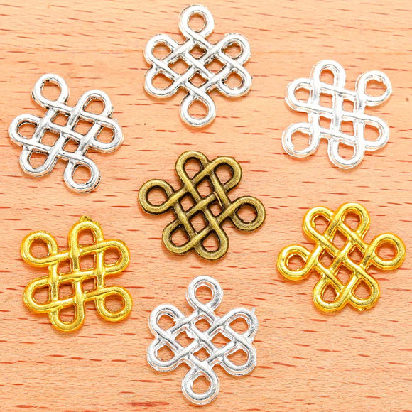 40Pcs/Lot Antique silver color alloy Chinese knot Charms Pendants Necklace Beads for DIY Big Hole Beads Bracelets Charms