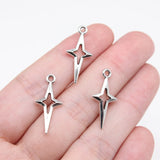 Lote de 40 colgantes de estrella fugaz de color plateado de 23 x 10 mm, aptos para hacer joyas hechas a mano de aleación de metal.