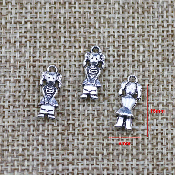 40Pieces 15*6mm Mixed Alloy Antique Silver Color Girl Charms Fashion Keychain Pendant Accessory For DIY Jewelry Making