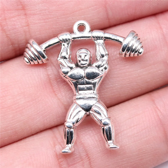 4PCS/Lot 30*28mm Pendant Antique Silver Color Weightlifter Charms For DIY Jewelry Making Handmade Craft